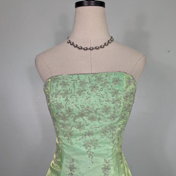 Vintage Cache Prom Dress Maxi Ball Gown XS Green Fairy Princess Y2K Corset Bead - Picture 4 of 15